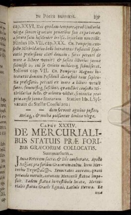 Caput XXXIV. De Mercurialibus Statuis Præ Foribus Græcorum Collicatis.