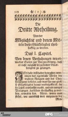Das I. Capitel. Von denen Versuchungen neu-erweckter Seelen zur Verzweiffelung...
