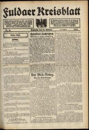 Erste Ausgabe vom Samstag, den 20. Februar 1915.