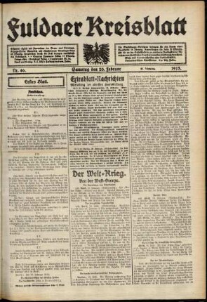 Erste Ausgabe vom Samstag, den 20. Februar 1915.
