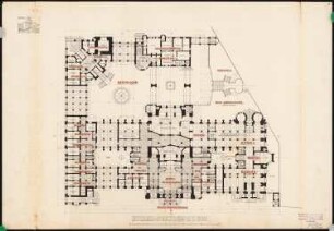 Stadthaus Schinkelwettbewerb 1898: Grundriss Sockelgeschoss 1:200