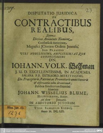 Disputatio Juridica De Contractibus Realibus