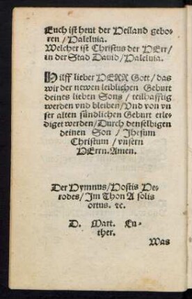 Der Hymnus/ Hostis Herodes ... D. Mart. Luther.