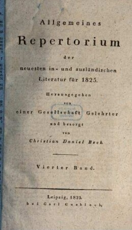 Allgemeines Repertorium der neuesten in- und ausländischen Literatur. 1825,4, 1825, 4