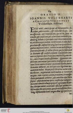 Oratio II: Ioannis Volckharti a Concin in Vvockning et Vvildenstain, Austriaci