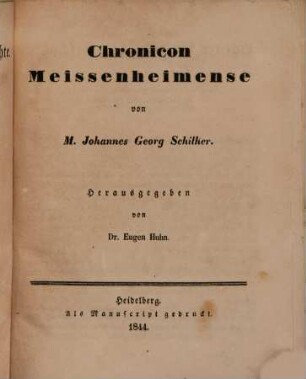 Quellen der badischen Geschichte : Schilher (Joh Georg.) Chromion Meissenheimense
