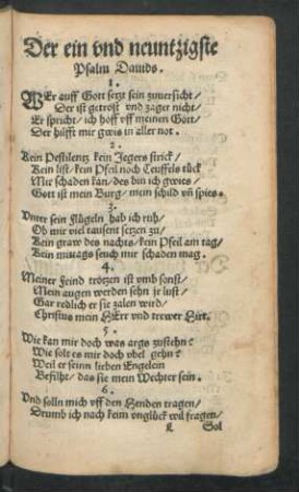 Der ein und neuntzigste Psalm Davids.