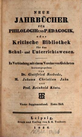 Archiv für Philologie und Pädagogik. 4. 1836