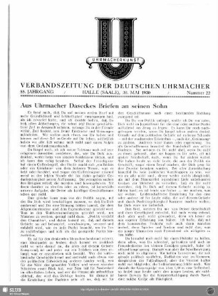 Aus Uhrmacher Daseckes Briefen an seinen Sohn