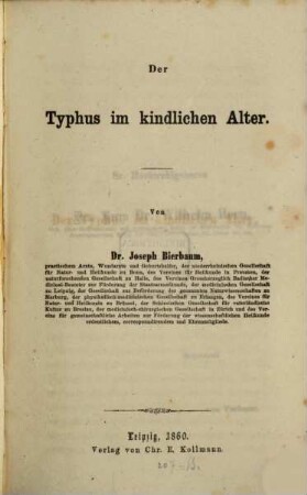 Der Typhus im kindlichen Alter