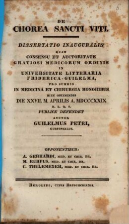 De chorea sancti Viti : Diss. inaug.