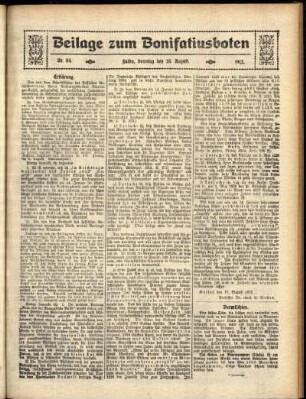 Zweite Ausgabe vom Sonntag, den 25. August 1912.
