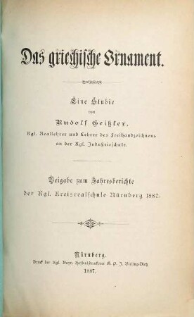 Das griechische Ornament : Eine Studie