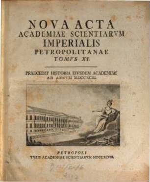 Nova acta Academiae Scientiarum Imperialis Petropolitanae : praecedit historia eiusdem academiae ad annum .... 11. 1793
