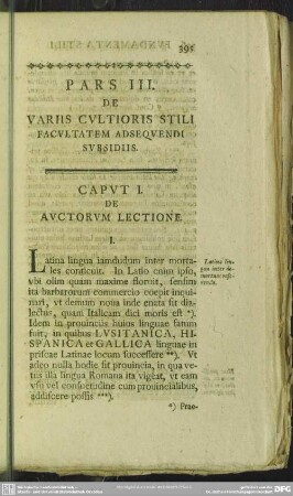Pars III. De Variis Cultioris Stili Facultatem Adsequendi Subsidiis