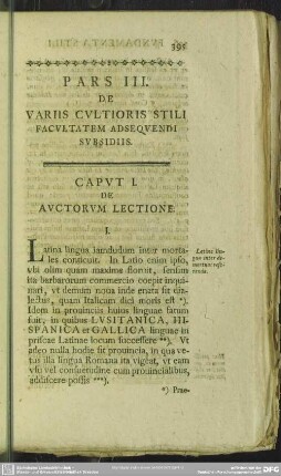 Pars III. De Variis Cultioris Stili Facultatem Adsequendi Subsidiis