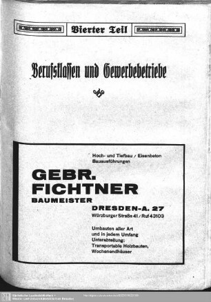 Vierter Teil. Berufsklassen und Gewerbebetriebe