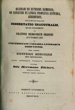 Quaedam de externis remediis, ad sanguinis ex lingua profluvia sistenda, adhibendis