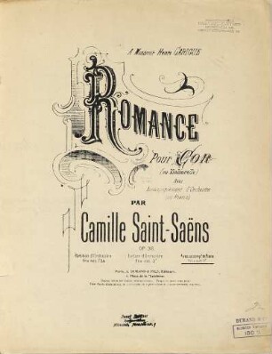 Romance pour cor (ou violoncelle) avec accompagnement d'orchestre (ou piano) : op. 36