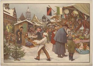 Auf dem Weihnachtsmarkt im Winter (Christmarkt), aus einer Reihe von Meinholds Anschauungsbildern für Kinder