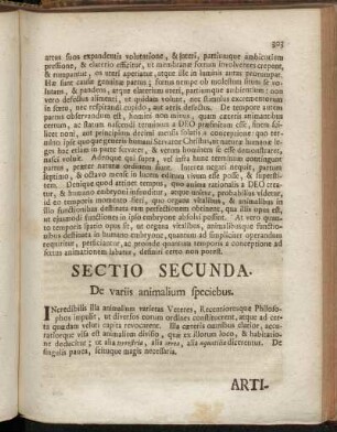 Sectio Secunda. De variis animalium speciebus.