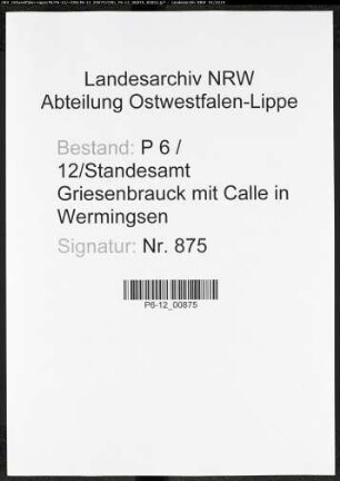 Sterberegister Standesamt Griesenbrauck
