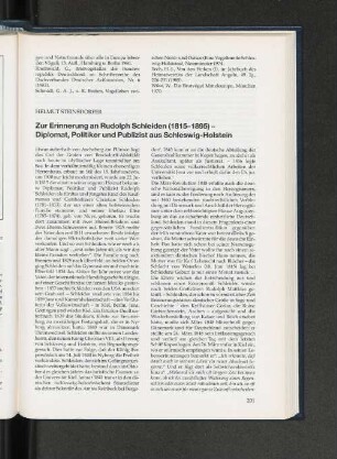 Zur Erinnerung an Rudolph Schleiden (1815- 1895) Diplomat, Politiker und Publizist aus Schleswig-Holstein