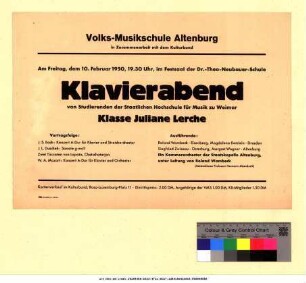 Originaltitel: Klavierabend von Studierenden der Staatlichen Hochschule für Musik zu Weimar Klasse Juliane Lerche