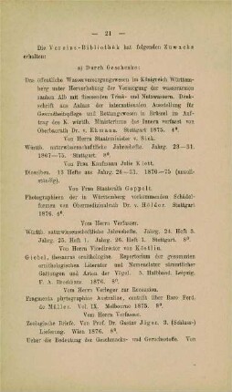 Zuwachs der Vereinsbibliothek