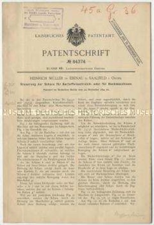 Patentschrift einer Steuerung der Schare für Kartoffelzustreich- oder für Hackmaschinen, Patent-Nr. 84374
