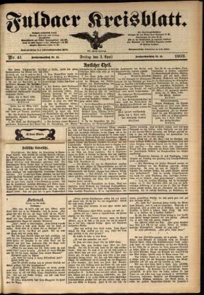 Erste Ausgabe vom Freitag, den 03. April 1903.