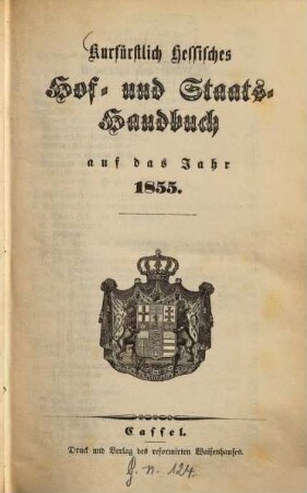 Kurfürstlich Hessisches Hof- und Staatshandbuch, 1855