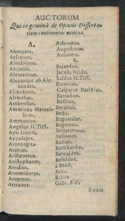 Auctorum Qui in gemina de Osculis Dissertatione continentur nomina.