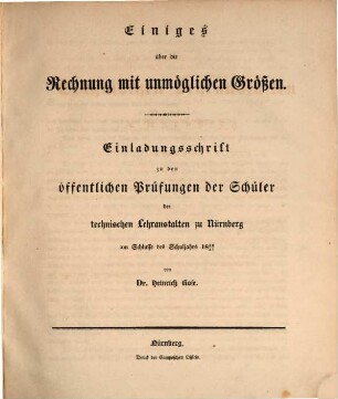 Jahresbericht über die Technischen Lehranstalten in Nürnberg : bekannt gemacht am Schlusse des Schuljahres .... 1836/37