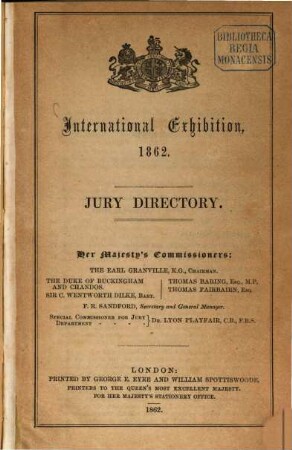 International Exhibition 1862 : Jury Directory