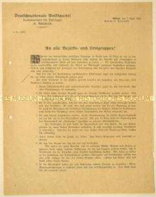 Rundschreiben der DNVP Thüringen an alle Bezirks- und Ortsgruppen zur Distanzierung vom Kapp-Putsch