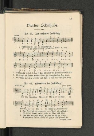 Viertes Schuljahr. [Nr. 66. Der nahende Frühling. - Nr. 98. (Kanon.)]