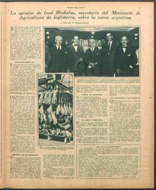 La opinión de lord Bledisloe, secrerario del Ministerio de Agricultura de Inglaterra, sobre la carne argentina