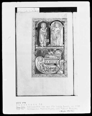 Laacher Sakramentar — Verkündigung und Geburt Christi, Folio 7verso