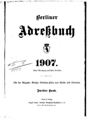 Berliner Adreßbuch 1907 Zweiter Band
