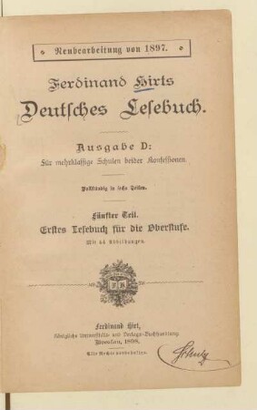 Teil 5, [Schülerband]: Erstes Lesebuch für die Oberstufe : vollständig in sechs Teilen