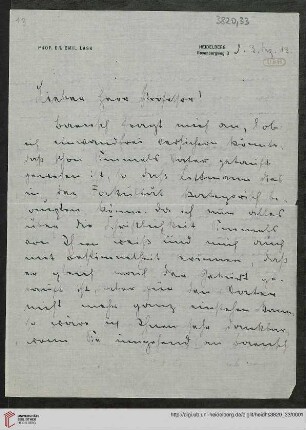 Heid. Hs. 3820,33: Brief von Emil Lask an Heinrich Rickert