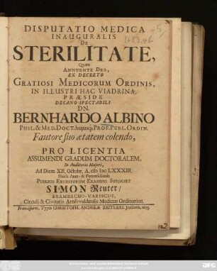 Disputatio Medica Inauguralis De Sterilitate