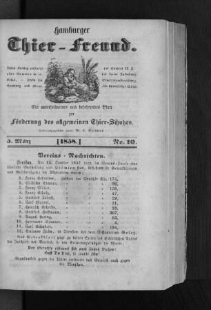 Hamburger Thier-Freund. 5. März. [1858.] No. 10.