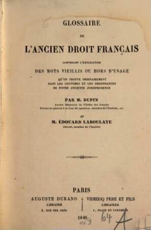 Glossaire de l'ancien droit Français