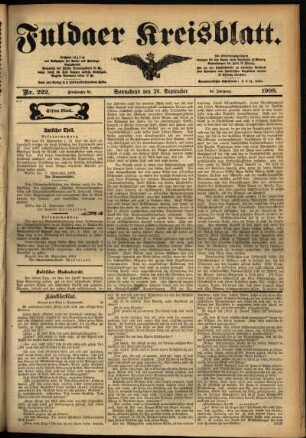 Erste Ausgabe vom Samstag, den 26. September 1908.