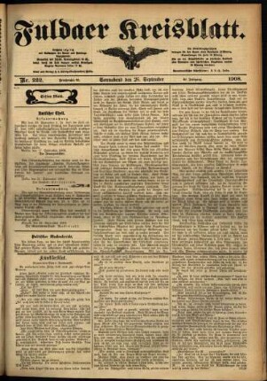 Erste Ausgabe vom Samstag, den 26. September 1908.