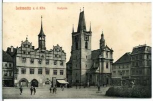 Leitmeritz. Stadtplatz mit Rathaus (1541) und Stadtkirche (1731)