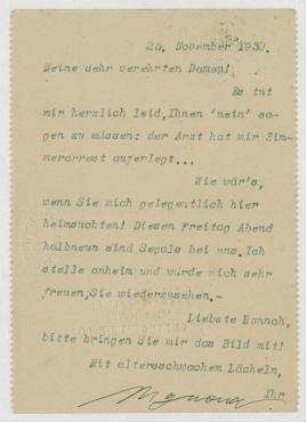 Postkarte von Salomo Friedlaender an Hannah Höch [und Til Brugman]. Berlin