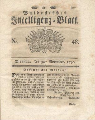 No. 48, Dienstag, den 30ten November, 1790